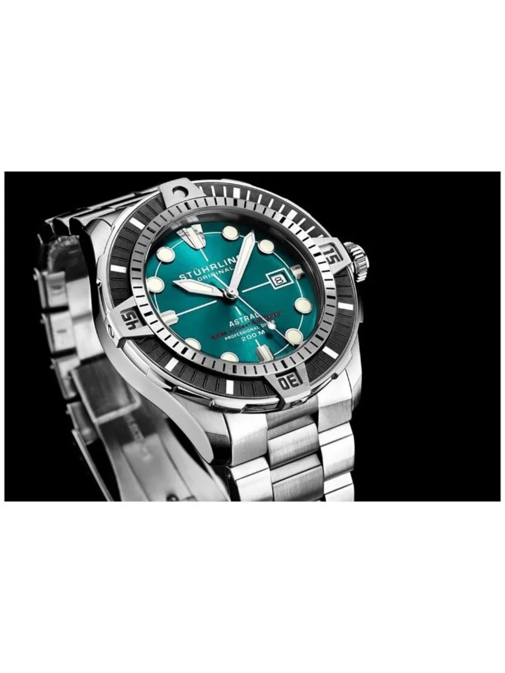 NWT Stuhrling Original Aquadiver Automatic Green Dial Men's Watch
